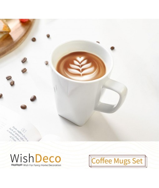 Set of 6 Coffee Cups, White Ceramic Mugs 400ml, with Handle