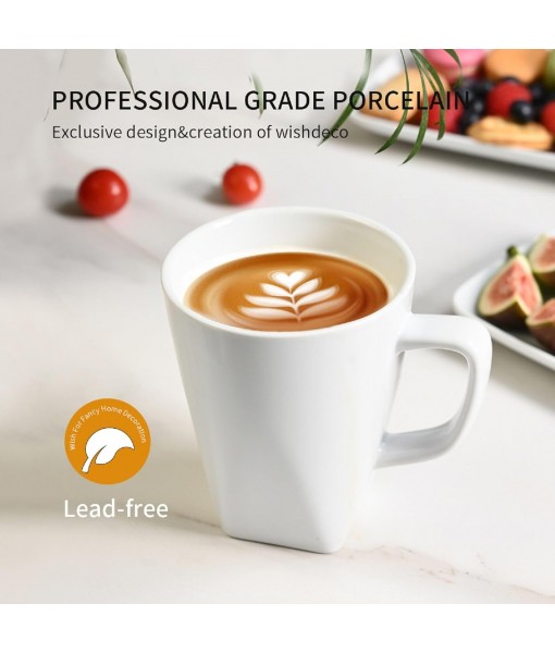 Set of 6 Coffee Cups, White Ceramic Mugs 400ml, with Handle