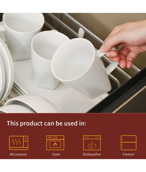 Set of 6 Coffee Cups, White Ceramic Mugs 400ml, with Handle