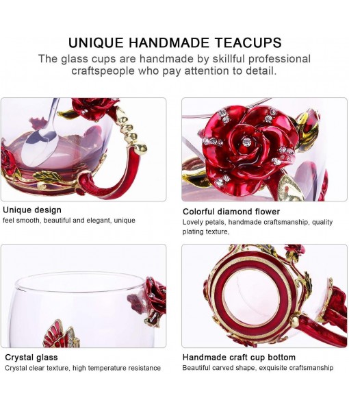 evecase Tasse Papillons Rose Fleurs Avec Cuillère,Cadeau Femme/Maman/N