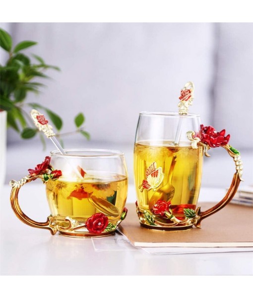 evecase Tasse Papillons Rose Fleurs Avec Cuillère,Cadeau Femme/Maman/N