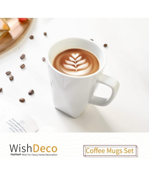 WishDeco Lot de 6 Tasses à Café, Mugs Blancs en Céramique 400ml, Tasse