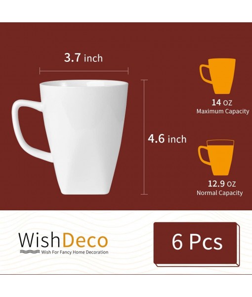 WishDeco Lot de 6 Tasses à Café, Mugs Blancs en Céramique 400ml, Tasse