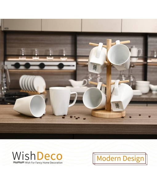 WishDeco Lot de 6 Tasses à Café, Mugs Blancs en Céramique 400ml, Tasse