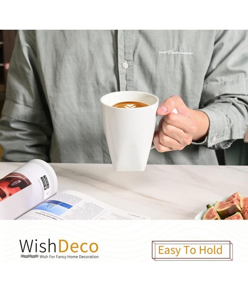 WishDeco Lot de 6 Tasses à Café, Mugs Blancs en Céramique 400ml, Tasse