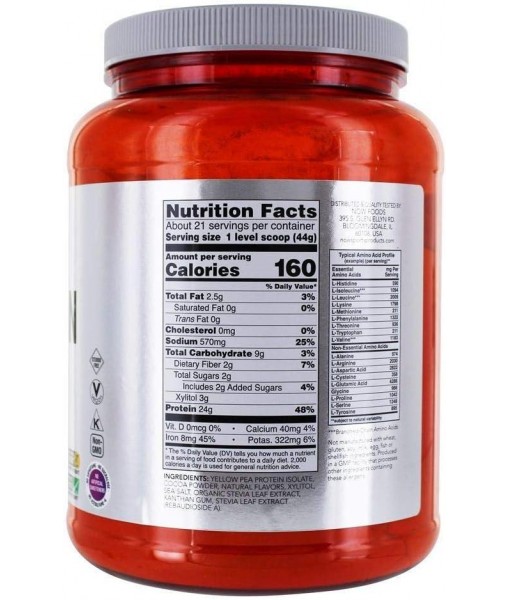 NOW Foods - Pea Protein 100% Pure Non-GMO Vegetable Protein Dutch Chocolate - 2 lbs.