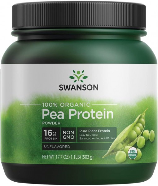 Swanson 100% Certified Organic Pea Protein Powder Non-GMO 1.1 lb (503 g) Pwdr