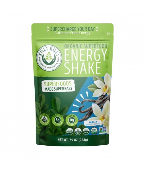 Kuli Kuli Organic Moringa Greens Smoothie Mix - Plant-Based Superfood Protein Smoothie Mix, Vanilla, 7.6 Ounce Pouch, Vegan and Gluten-Free with 8g Pea Protein and 1 Cup Greens Per Serving