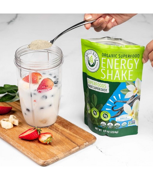 Kuli Kuli Organic Moringa Greens Smoothie Mix - Plant-Based Superfood Protein Smoothie Mix, Vanilla, 7.6 Ounce Pouch, Vegan and Gluten-Free with 8g Pea Protein and 1 Cup Greens Per Serving