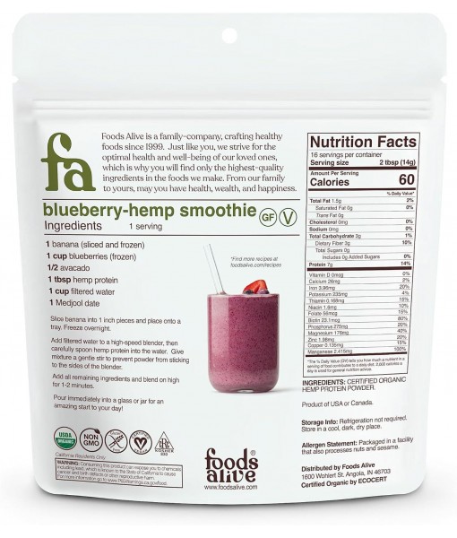 Foods Alive | Organic Hemp Protein Powder | 8 oz