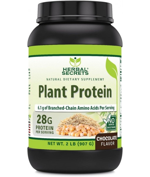 Herbal Secrets Plant Protein 2 Lb Powder | 28 Grams Protein per Serving | 6.1 Grams BCAA | Vegan Supplement | 23 Servings | Made in USA (2 Lb, Chocolate)