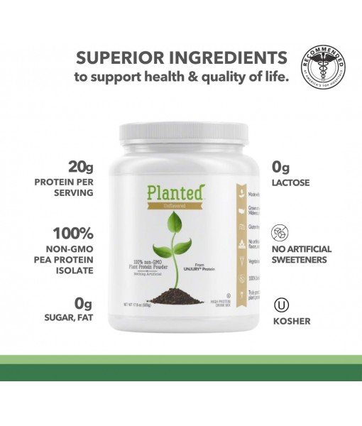 Planted Vegan Protein Powder | 20g Chocolate Pea Protein Powder | Low Sugar Plant Protein Powder | Gluten and Dairy Free Pea Protein Isolate | Non-GMO | 20 Servings