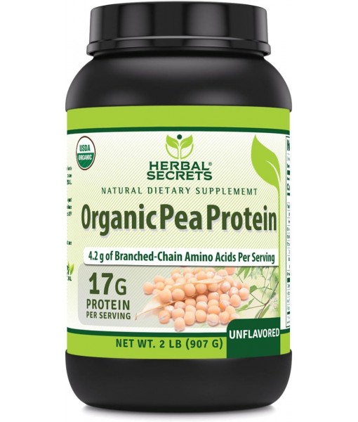 Herbal Secrets Organic Pea Protein Powder | 2 Lbs. | 17 Grams Protein Per Serving | 4.2 Grams BCAA Supplement | Non-GMO | Gluten Free | Made in USA
