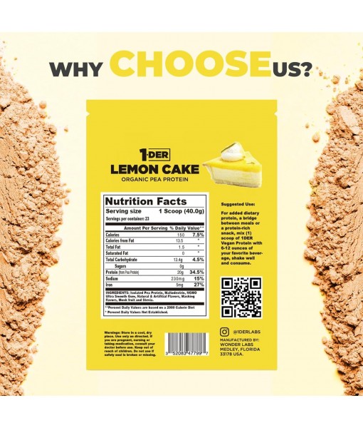 Organic Pea Protein Powder – Lemon Cake Isolate Supplement Plant Based, Vegetarian & Vegan Protein. Easy to Digest, Muscle Recovery | Non-GMO, No Lactose, No Soy and Gluten Free – 23 Servings.
