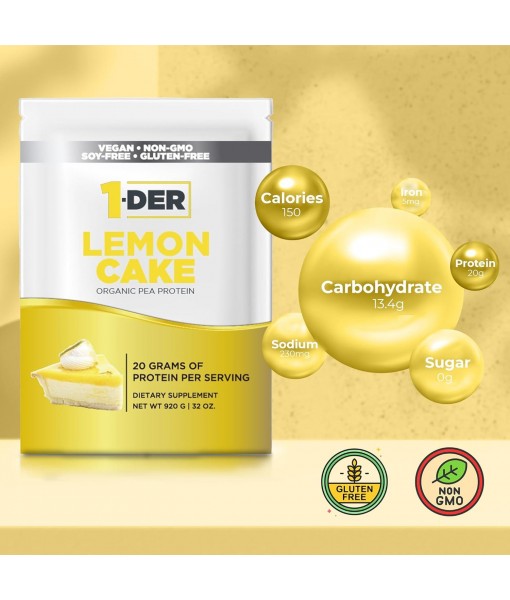 Organic Pea Protein Powder – Lemon Cake Isolate Supplement Plant Based, Vegetarian & Vegan Protein. Easy to Digest, Muscle Recovery | Non-GMO, No Lactose, No Soy and Gluten Free – 23 Servings.
