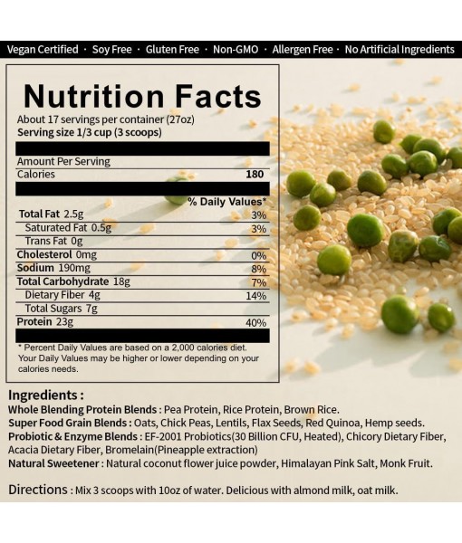 Plant Based Pea Protein Powder Shake, Korean Sweet MISUGARU MultigrainFlavor, Vegan Certified, Gluten Free, Non Dairy, Non Soy, Non GMO