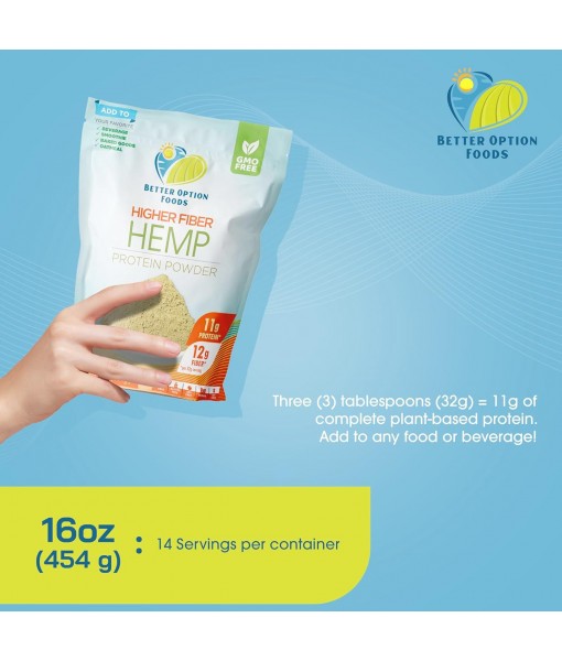 Hemp Protein Powder - Plant Based Protein Powder with Higher Hemp Fiber & Essential Amino Acids - Easy-to-Digest Vegan Protein Powder for Oatmeal, Smoothies, & Baked Goods, 16oz