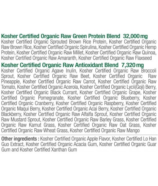 Juvo Raw Green Protein Organic, Vegan, Gluten Free, Non-GMO, Kosher, No Stevia, 23g of Protein, Complete Amino Acid Profile, 16.9 Ounce