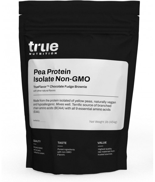 True Nutrition Pea Protein Powder Isolate - 25g Non-GMO Vegan Protein Powder per Serving - Low Carb, Low Fat, High Leucine - Gluten Free, Dairy Free, Soy Free - Chocolate Fudge Brownie - 1LB