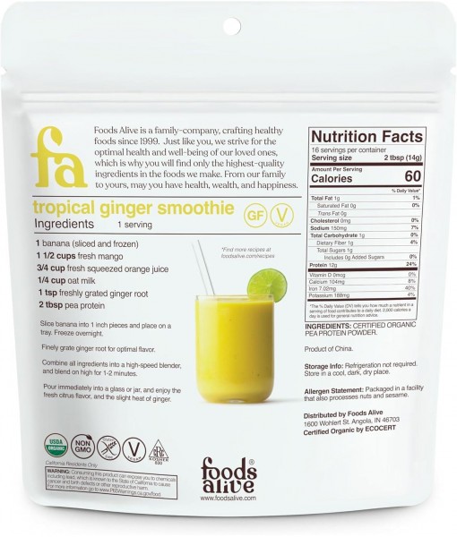 Foods Alive | Organic Pea Protein Powder | 8 oz