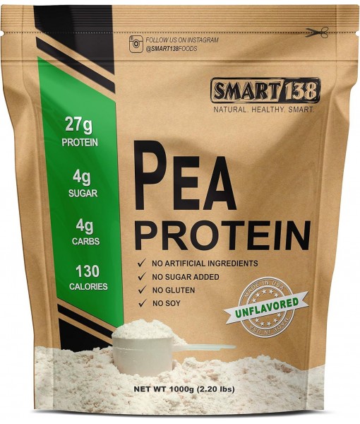 100% Pure Pea Protein, Ultra Smooth Powder, Vegan, Gluten-Free, Soy-Free, Dairy-Free, Non-GMO, USA/Canada, Keto (Low Carb), Natural BCAAs (1000g / 2.2lbs, Unflavored)