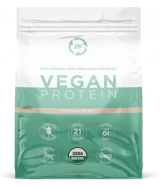 BN Labs Organic Vegan Protein Powder - Plant Based Protein Powder Blend with Pea Protein and Added Organic Omega's - Raw, Non Dairy, Gluten & Soy Free, Non GMO (Vanilla, 30 Serving)