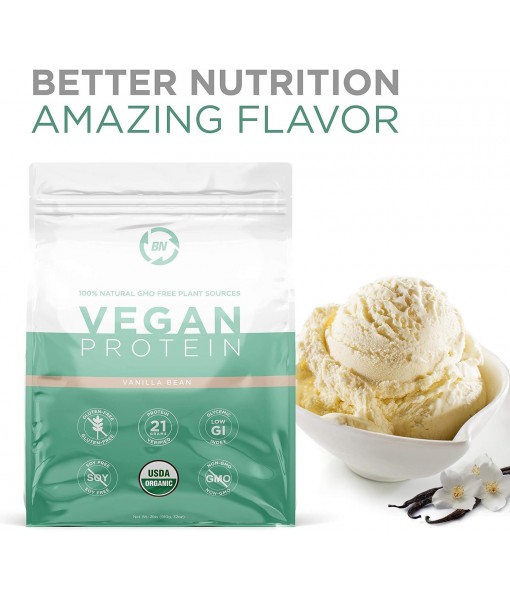 BN Labs Organic Vegan Protein Powder - Plant Based Protein Powder Blend with Pea Protein and Added Organic Omega's - Raw, Non Dairy, Gluten & Soy Free, Non GMO (Vanilla, 30 Serving)
