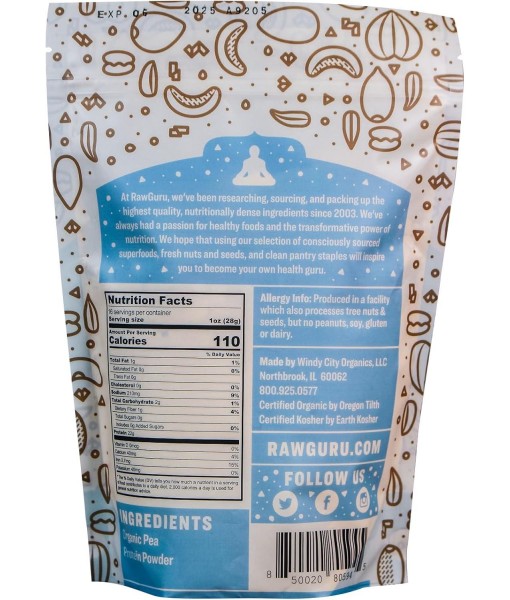 RawGuru Organic Pea Protein Powder - 16 oz - USDA Organic | Gluten Free | Non-GMO | Vegan | Plant Protein Powder