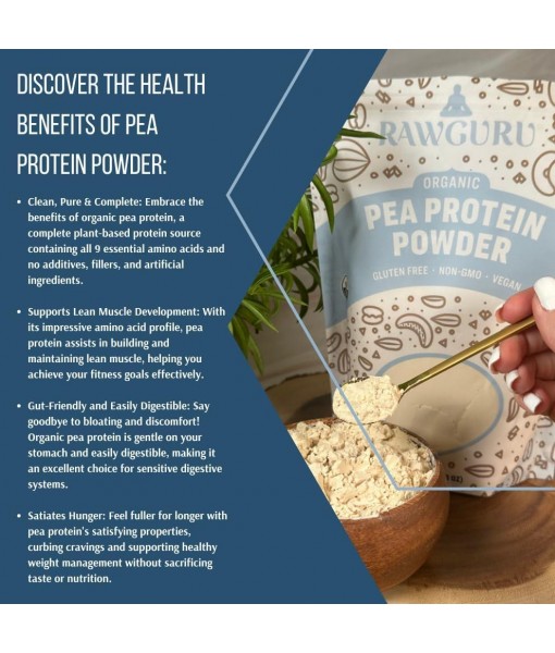 RawGuru Organic Pea Protein Powder - 16 oz - USDA Organic | Gluten Free | Non-GMO | Vegan | Plant Protein Powder