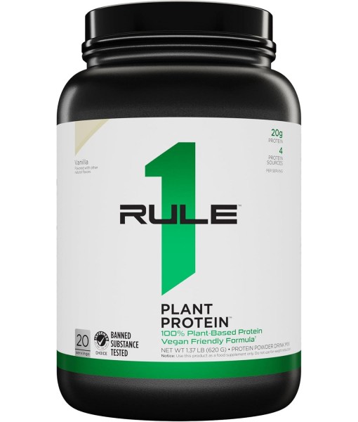 Rule 1 R1 Plant Protein, Vanilla Creme - 1.28 lbs Powder - 20g Vegan Protein + Naturally Occurring Amino Acids - 20 Servings
