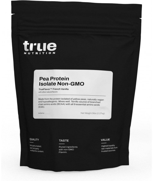 True Nutrition Pea Protein Powder Isolate - 25g Non-GMO Vegan Protein Powder per Serving - Low Carb, Low Fat, High Leucine - Gluten Free, Dairy Free, Soy Free - French Vanilla - 5LB
