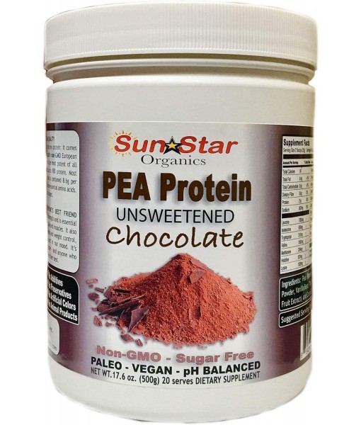 Pea Protein Powder - Unsweetened - Chocolate with Cocoa Powder & Vanilla Bean - Soy Free, Non-GMO 17.6 oz