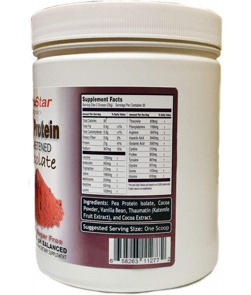 Pea Protein Powder - Unsweetened - Chocolate with Cocoa Powder & Vanilla Bean - Soy Free, Non-GMO 17.6 oz