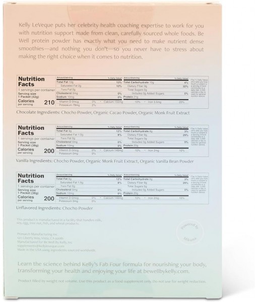 Be Well by Kelly Plant-Based Vegan Protein Powder Sample Pack - Paleo and Keto Friendly, Dairy-Free & Gluten-Free - Low Carb Protein Powder with - 20g+ Protein (3 Servings)