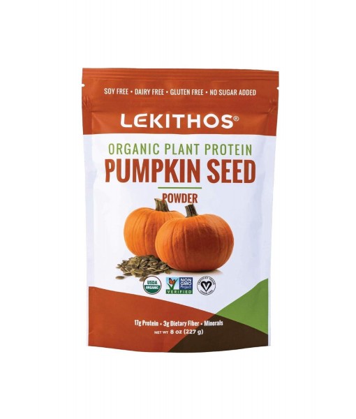 Lekithos Organic Pumpkin Seed Protein - 8 oz - 17g Protein - Certified USDA Organic, Non-GMO Project Verified, No Added Sugars - Promotes Muscle Recovery - Certified Vegan - Gluten Free