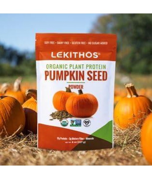 Lekithos Organic Pumpkin Seed Protein - 8 oz - 17g Protein - Certified USDA Organic, Non-GMO Project Verified, No Added Sugars - Promotes Muscle Recovery - Certified Vegan - Gluten Free