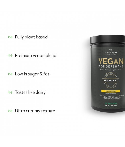 Protein Works - Vegan Wondershake | Vegan Protein Shake | Super Smooth, Amazing Taste | | 21g Plant Based Protein | Premium Vegan Blend | Low Calorie | 30 Servings | Banana Smooth
