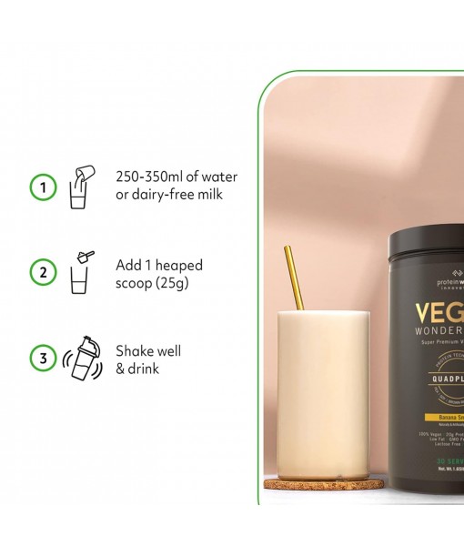 Protein Works - Vegan Wondershake | Vegan Protein Shake | Super Smooth, Amazing Taste | | 21g Plant Based Protein | Premium Vegan Blend | Low Calorie | 30 Servings | Banana Smooth