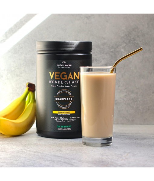 Protein Works - Vegan Wondershake | Vegan Protein Shake | Super Smooth, Amazing Taste | | 21g Plant Based Protein | Premium Vegan Blend | Low Calorie | 30 Servings | Banana Smooth