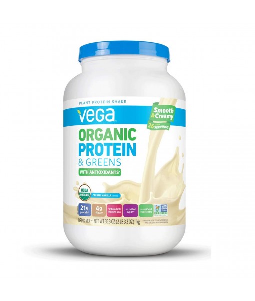 Vega Organic Protein and Greens Powder, Vanilla, 26 Servings, 2.2 Pounds, Packaging May Vary