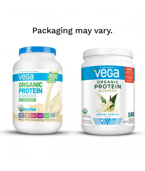 Vega Organic Protein and Greens Powder, Vanilla, 26 Servings, 2.2 Pounds, Packaging May Vary