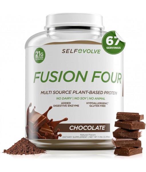 Fusion Four Vegan Protein Powder - 21g Plant-Based Protein Powder - Gluten Free, Dairy Free and Soy-Free, Pea Protein with BCAA's - Chocolate Flavored - 5lbs