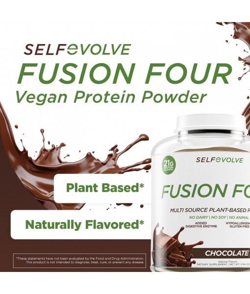 Fusion Four Vegan Protein Powder - 21g Plant-Based Protein Powder - Gluten Free, Dairy Free and Soy-Free, Pea Protein with BCAA's - Chocolate Flavored - 5lbs