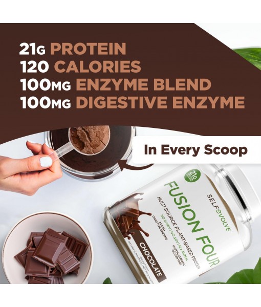 Fusion Four Vegan Protein Powder - 21g Plant-Based Protein Powder - Gluten Free, Dairy Free and Soy-Free, Pea Protein with BCAA's - Chocolate Flavored - 5lbs