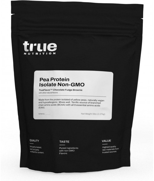 True Nutrition Pea Protein Powder Isolate - 25g Non-GMO Vegan Protein Powder per Serving - Low Carb, Low Fat, High Leucine - Gluten Free, Dairy Free, Soy Free - Chocolate Fudge Brownie - 5LB