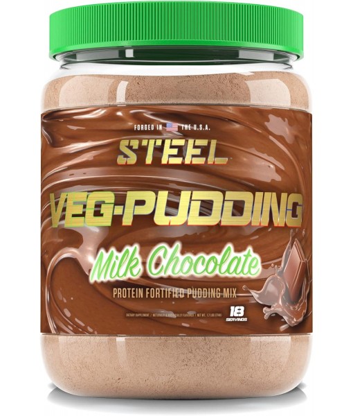 Steel Veg-Pudding | Vegan Protein Pudding Powder Mix, Milk Chocolate | 18 Servings (1.5lbs) | Brown Rice and Pea Protein with BCAA Amino Acids for Muscle Growth and Recovery | Non Dairy | Low Carb
