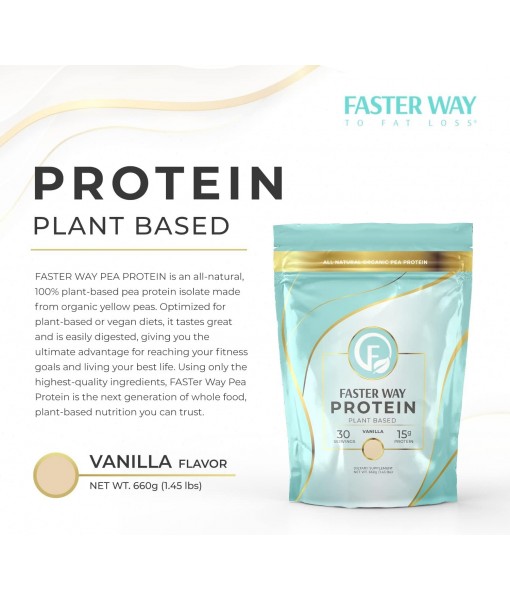 FASTer Way to Fat Loss. Plant-Based Protein Powder Vanilla Flavor, 660g, 30 Day Supply Dairy-Free Alternative to Whey Protein Powder, All-Natural Pea Protein Isolate, Made from Organic Yellow Peas