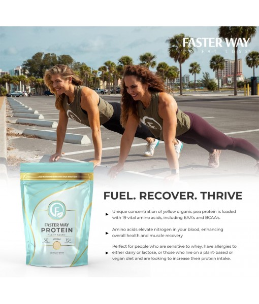 FASTer Way to Fat Loss. Plant-Based Protein Powder Vanilla Flavor, 660g, 30 Day Supply Dairy-Free Alternative to Whey Protein Powder, All-Natural Pea Protein Isolate, Made from Organic Yellow Peas