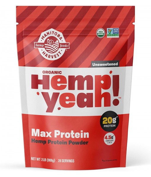 Manitoba Harvest Hemp Yeah! Organic Max Protein Powder, Unsweetened, 32oz; with 20g protein and 4.5g Omegas 3&6 per Serving, Keto-Friendly, Preservative Free, Non-GMO