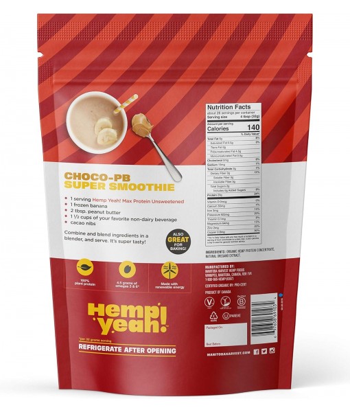 Manitoba Harvest Hemp Yeah! Organic Max Protein Powder, Unsweetened, 32oz; with 20g protein and 4.5g Omegas 3&6 per Serving, Keto-Friendly, Preservative Free, Non-GMO